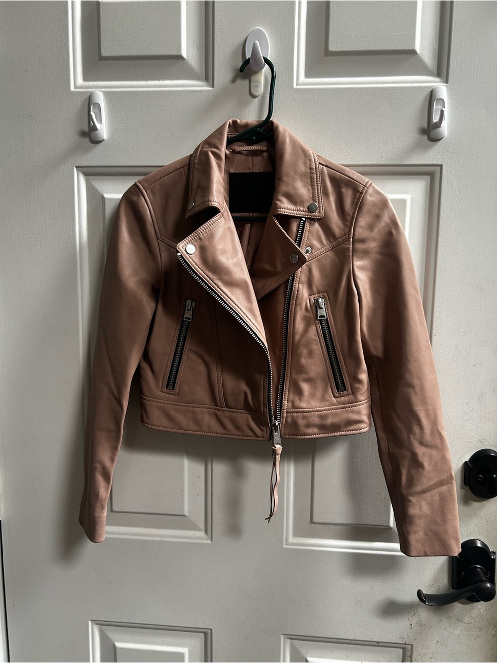 All Saints Blush Pink Lambskin Crop Jacket Sz 4